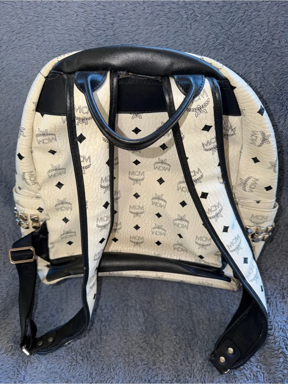 USED MCM Black & White Studded Backpack.